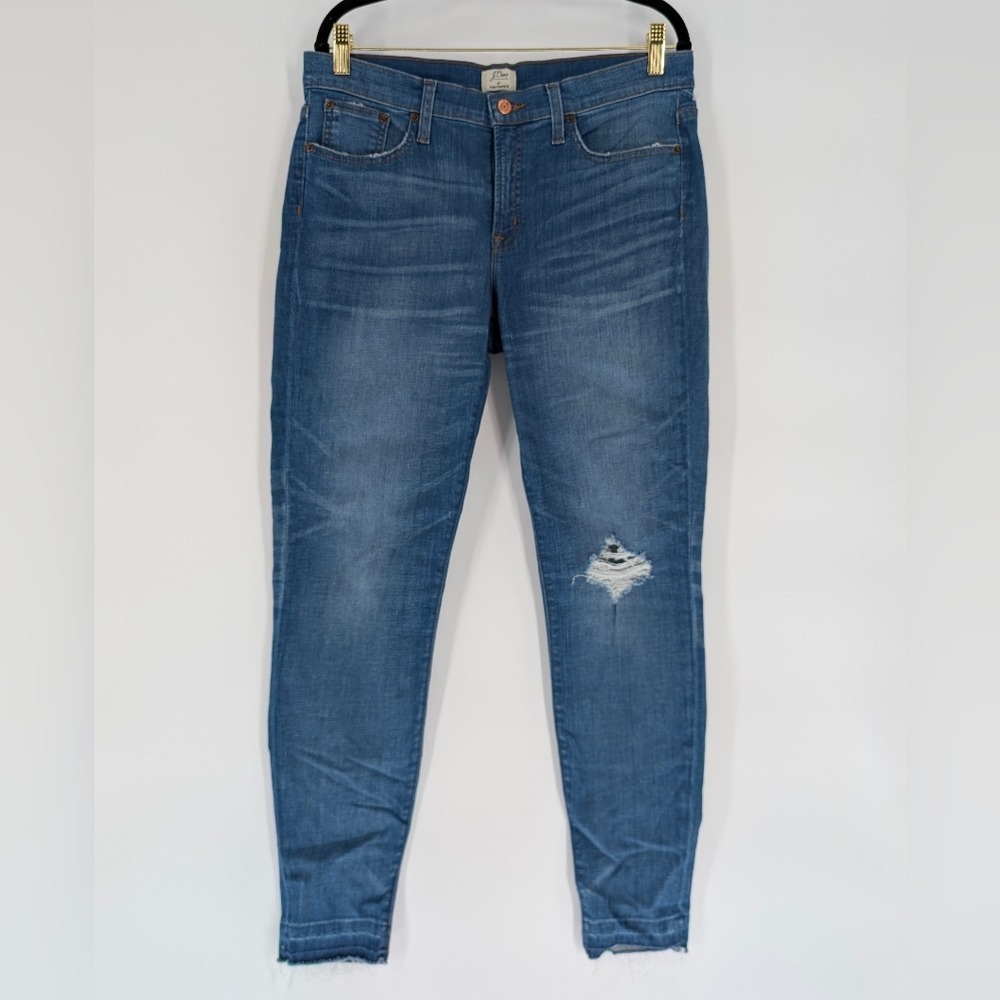 J.Crew 8 Inch Toothpick Skinny Jeans Distressed Medium Wash Blue Size 31 H5758